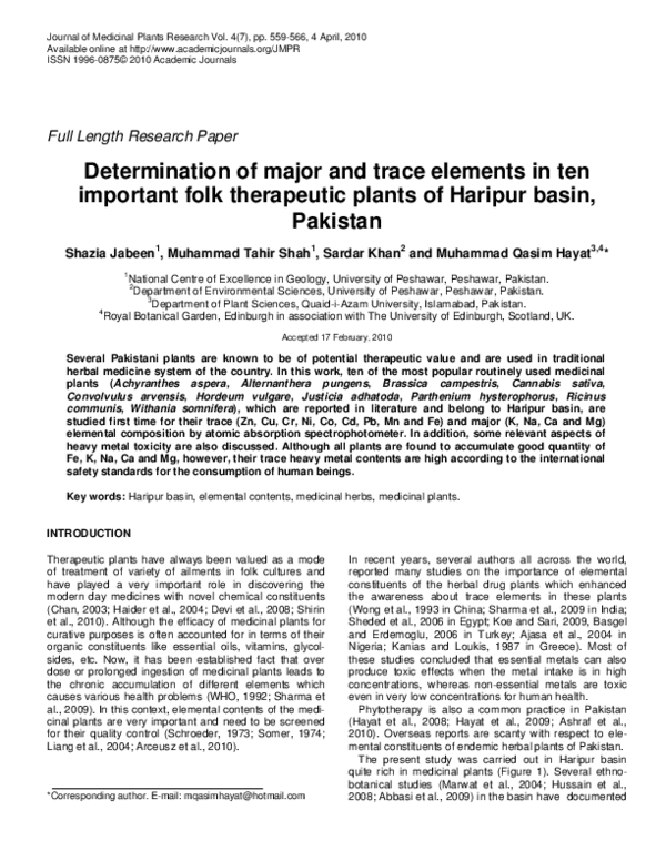 (PDF) Determination of major and trace elements in ten important folk ...