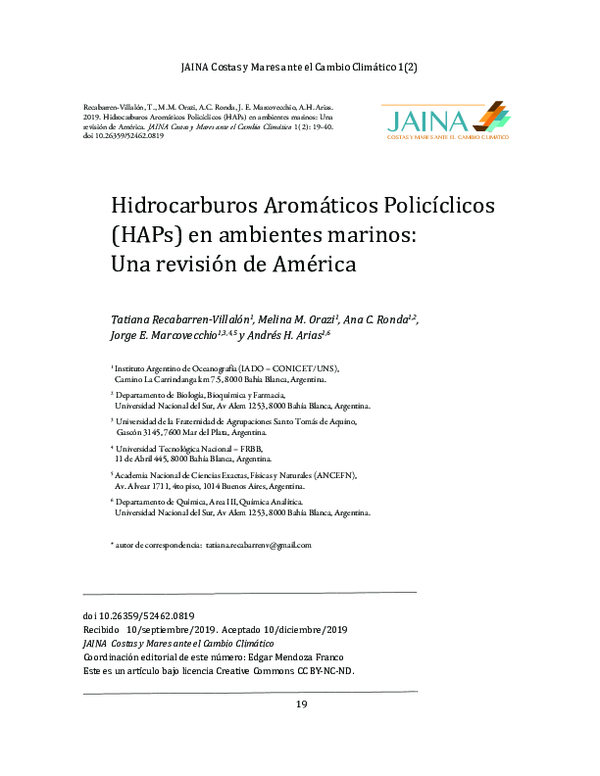(PDF) Hidrocarburos Aromáticos Policíclicos (HAPs) en ambientes marinos ...