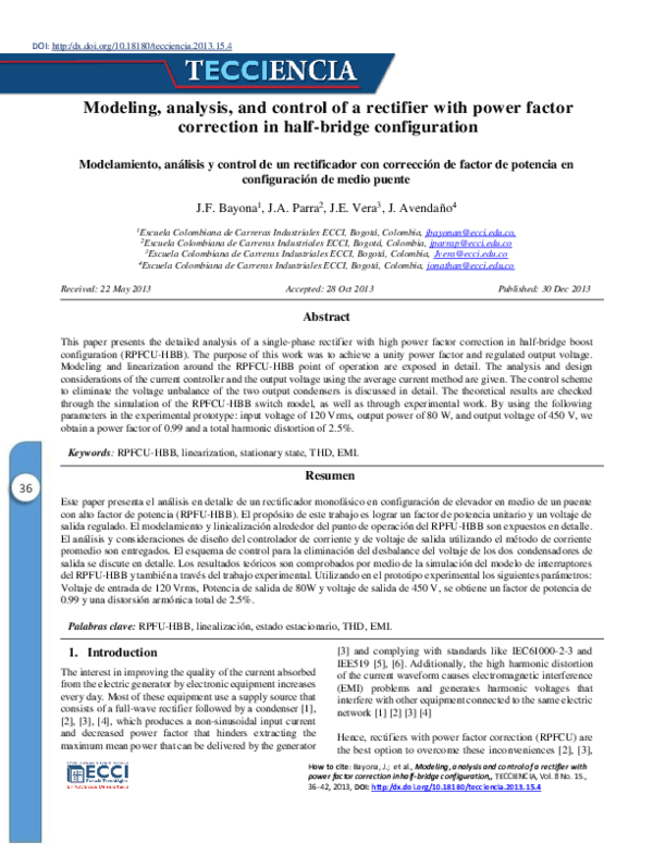 (PDF) Modeling, analysis, and control of a rectifier with power factor ...