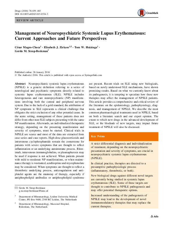 (PDF) Management of Neuropsychiatric Systemic Lupus Erythematosus ...