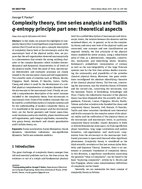 (PDF) Complexity theory, time series analysis and Tsallis q-entropy ...