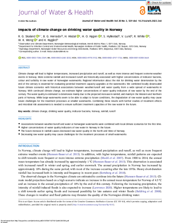 (PDF) Impacts of climate change on drinking water quality in Norway