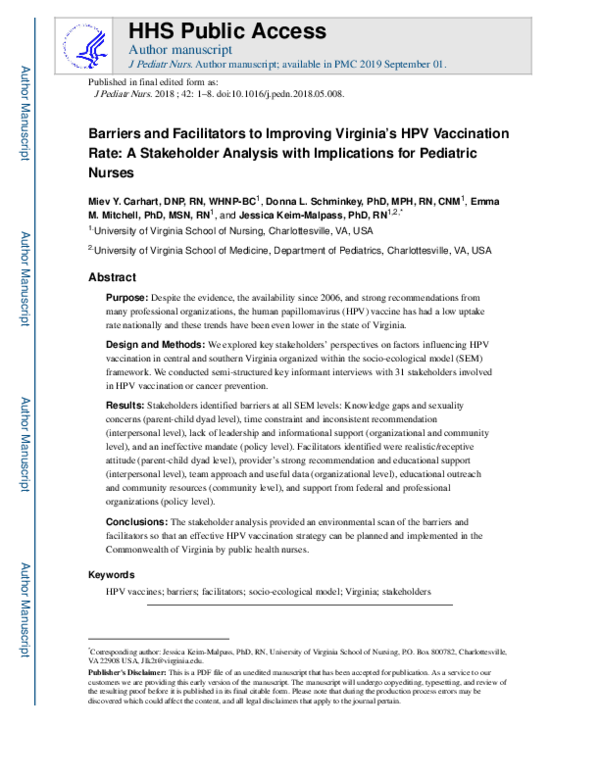 (PDF) Barriers and Facilitators to Improving Virginia's HPV Vaccination ...