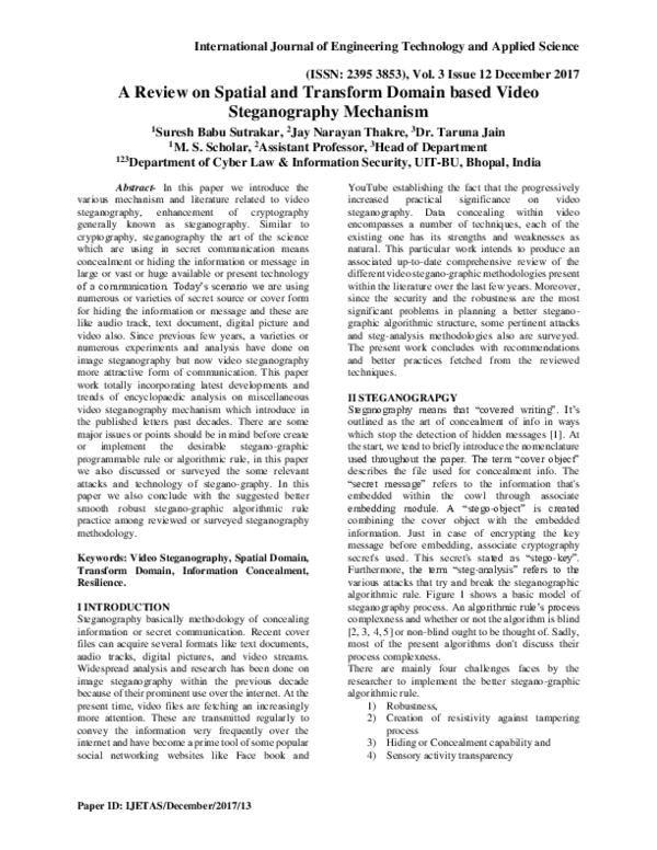 (PDF) A Review on Spatial and Transform Domain based Video ...