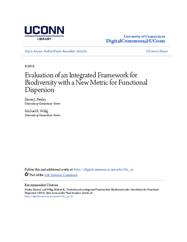 (PDF) Evaluation of an integrated framework for biodiversity with a new ...