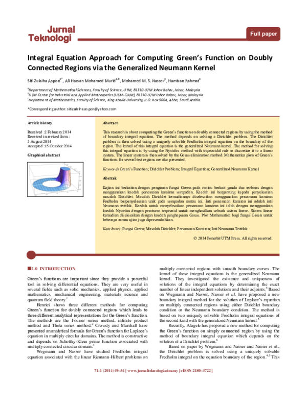 (PDF) Integral Equation Approach for Computing Green’s Function on ...