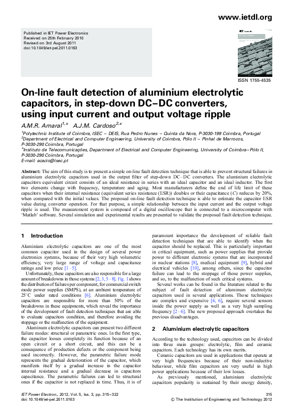 (PDF) On-line fault detection of aluminium electrolytic capacitors, in ...
