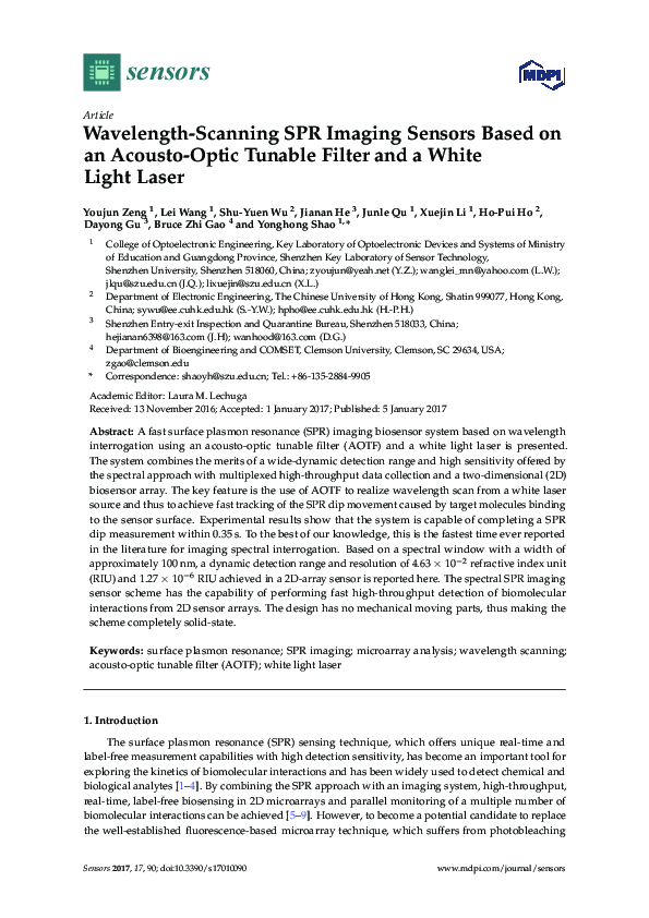 (PDF) Wavelength-Scanning SPR Imaging Sensors Based on an Acousto-Optic ...