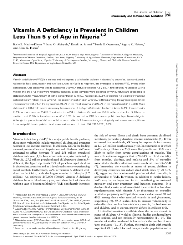 (PDF) Vitamin A deficiency is prevalent in children less than 5 y of ...