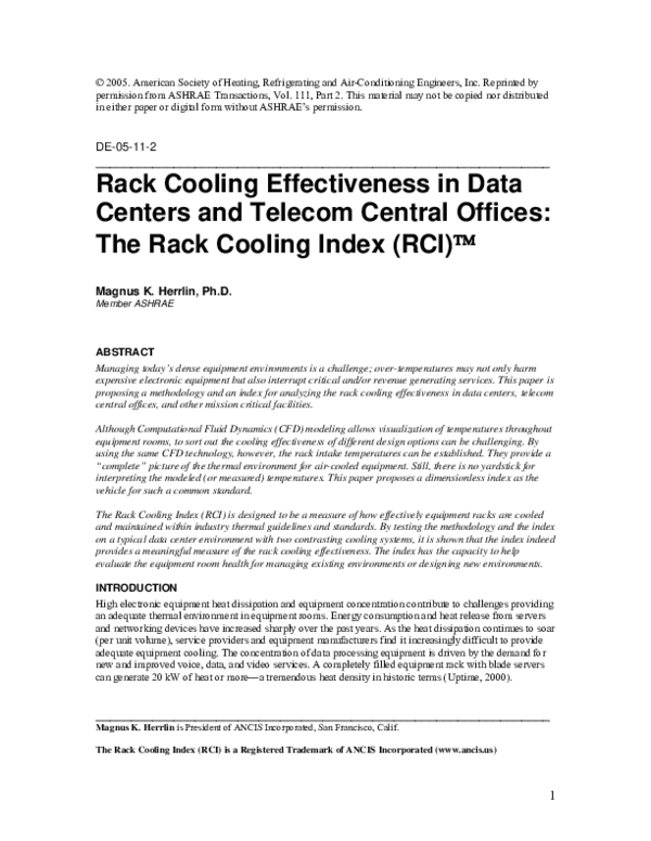(PDF) Rack cooling effectiveness in data centers and telecom central ...