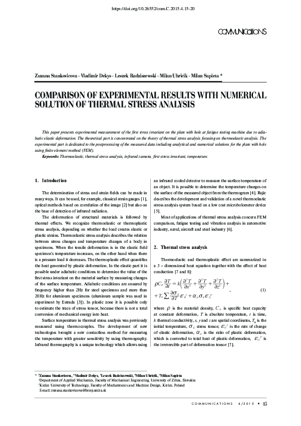 (PDF) Comparison of Experimental Results with Numerical Solution of ...