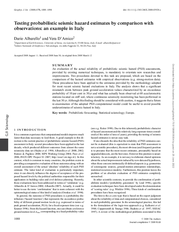 (PDF) Testing probabilistic seismic hazard estimates by comparison with ...