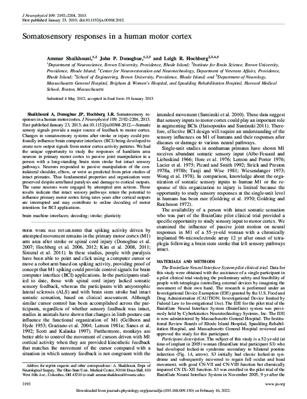 (PDF) Somatosensory responses in a human motor cortex
