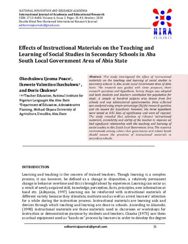 (PDF) Effects of Instructional Materials on the Teaching and Learning ...
