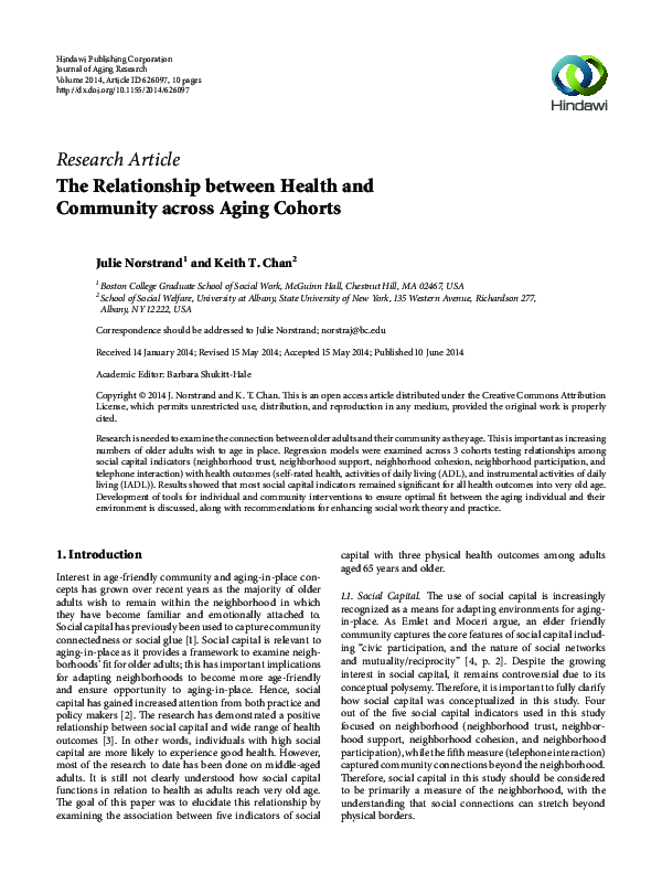 (PDF) The Relationship between Health and Community across Aging Cohorts