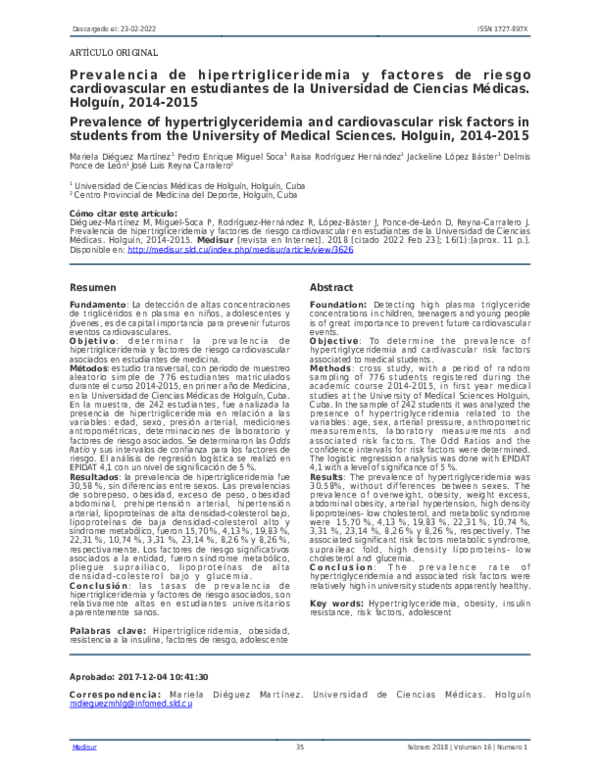 (PDF) Prevalence of hypertriglyceridemia and cardiovascular risk ...