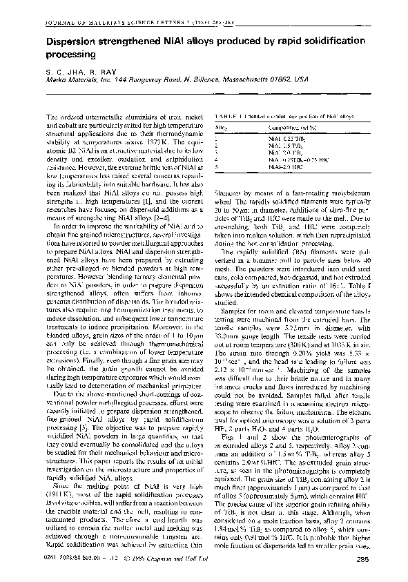 (PDF) Dispersion strengthened NiAl alloys produced by rapid ...