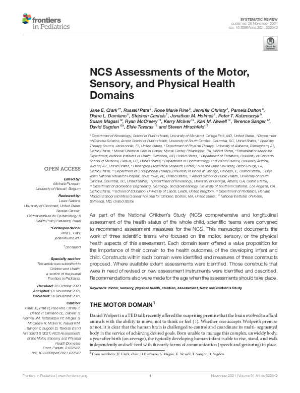 (PDF) NCS Assessments of the Motor, Sensory, and Physical Health