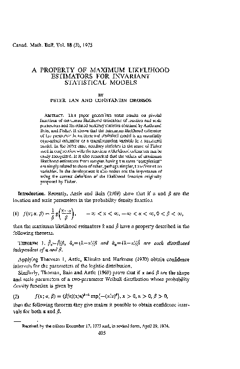 (PDF) A property of maximum likelihood estimators for invariant ...