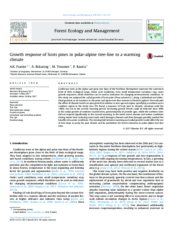 (PDF) Growth response of Scots pines in polar-alpine tree-line to a ...