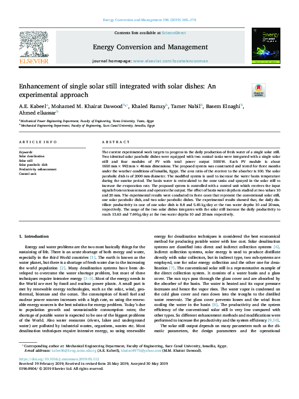 (PDF) Enhancement of single solar still integrated with solar dishes ...