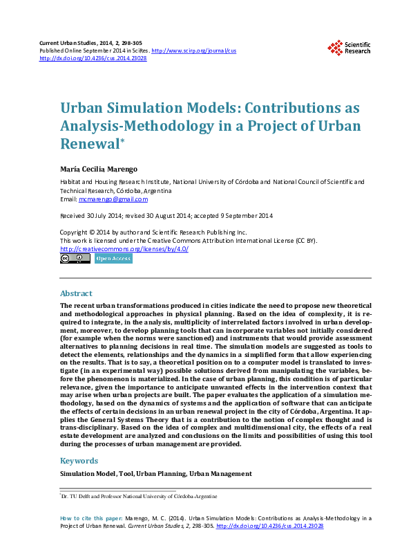 (PDF) Urban Simulation Models: Contributions as Analysis-Methodology in ...