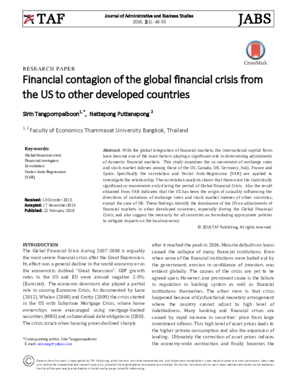 (PDF) Financial contagion of the global financial crisis from the US to ...