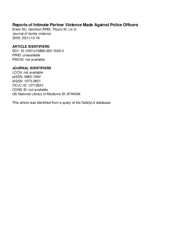 (PDF) Reports of Intimate Partner Violence Made Against Police Officers ...