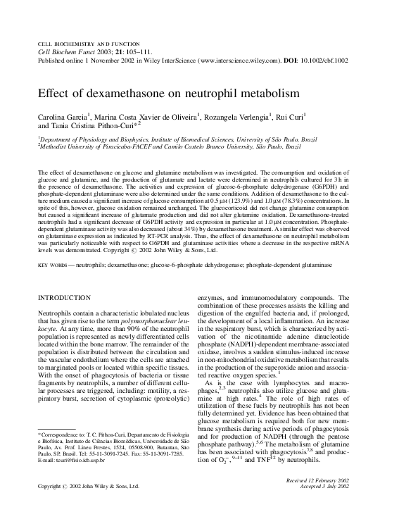 (PDF) Effect of dexamethasone on neutrophil metabolism