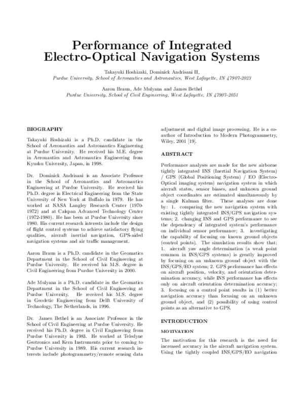 (PDF) Performance of Integrated Electro-Optical Navigation Systems