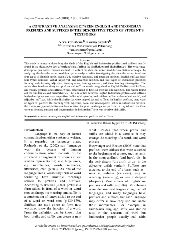 (PDF) A Contrastive Analysis Between English and Indonesian Prefixes ...