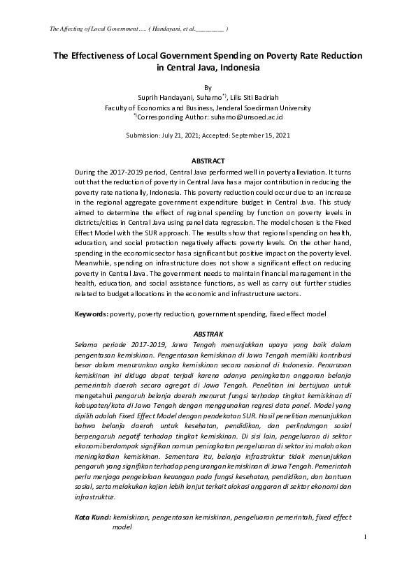 (PDF) The Effectiveness of Local Government Spending on Poverty Rate ...