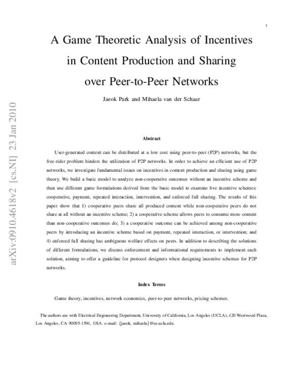 (PDF) A Game Theoretic Analysis of Incentives in Content Production and ...