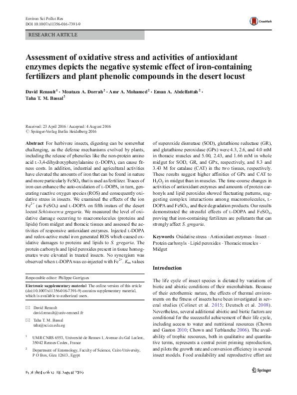 (PDF) Assessment of oxidative stress and activities of antioxidant ...