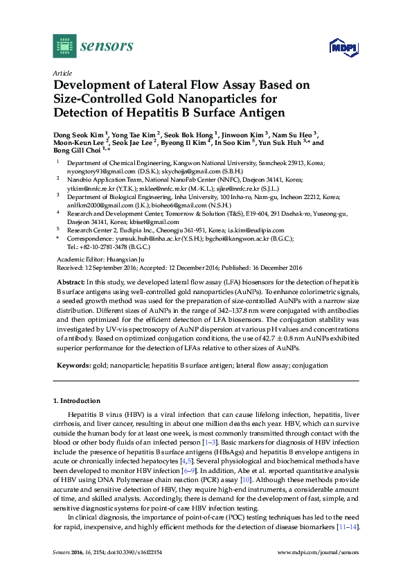 (PDF) Development of Lateral Flow Assay Based on Size-Controlled Gold ...