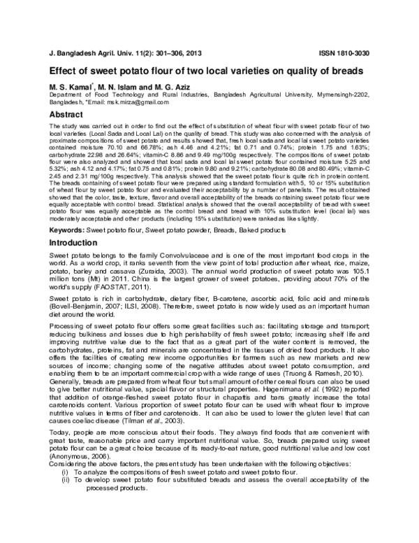 (PDF) Effect of sweet potato flour of two local varieties on quality of ...