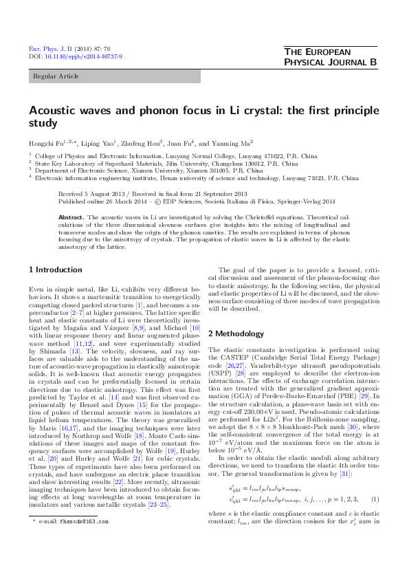 (PDF) Acoustic waves and phonon focus in Li crystal: the first ...