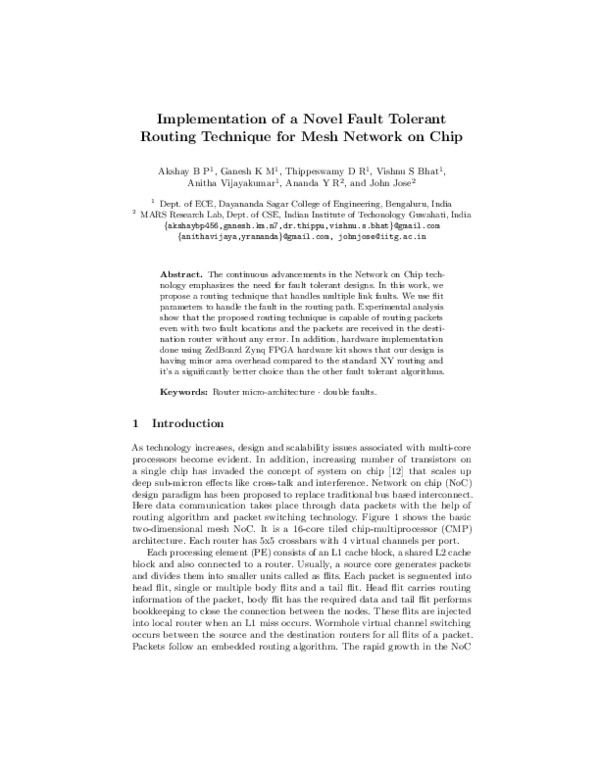 (PDF) Implementation of a Novel Fault Tolerant Routing Technique for ...