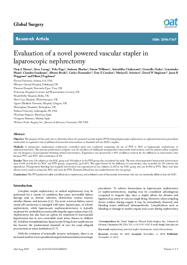 (PDF) Evaluation of a novel powered vascular stapler in laparoscopic ...