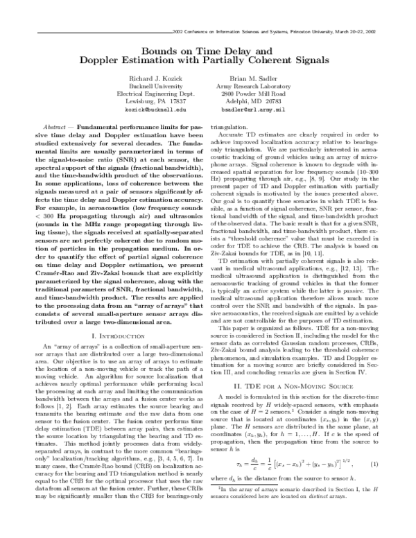 (PDF) Bounds on Time Delay and Doppler Estimation with Partially