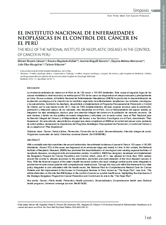 (PDF) El Instituto Nacional de Enfermedades Neoplásicas en el control