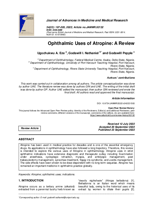 (PDF) Ophthalmic Uses of Atropine: A Review