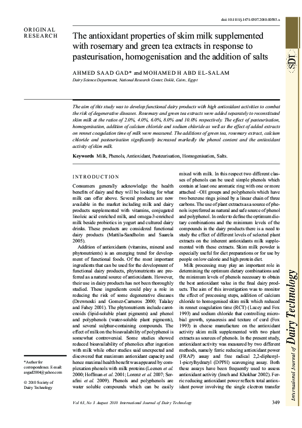 (PDF) The antioxidant properties of skim milk supplemented with ...