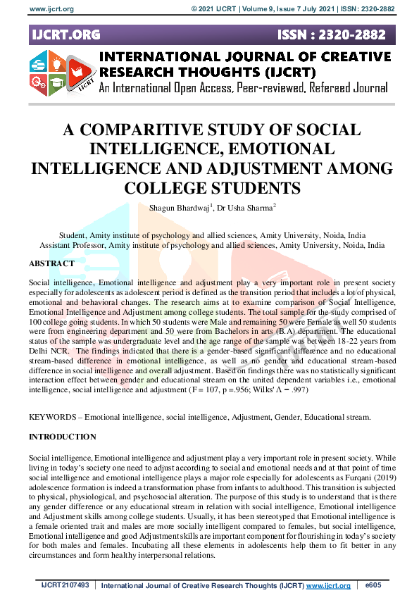(PDF) A Comparitive Study of Social Intelligence, Emotional ...
