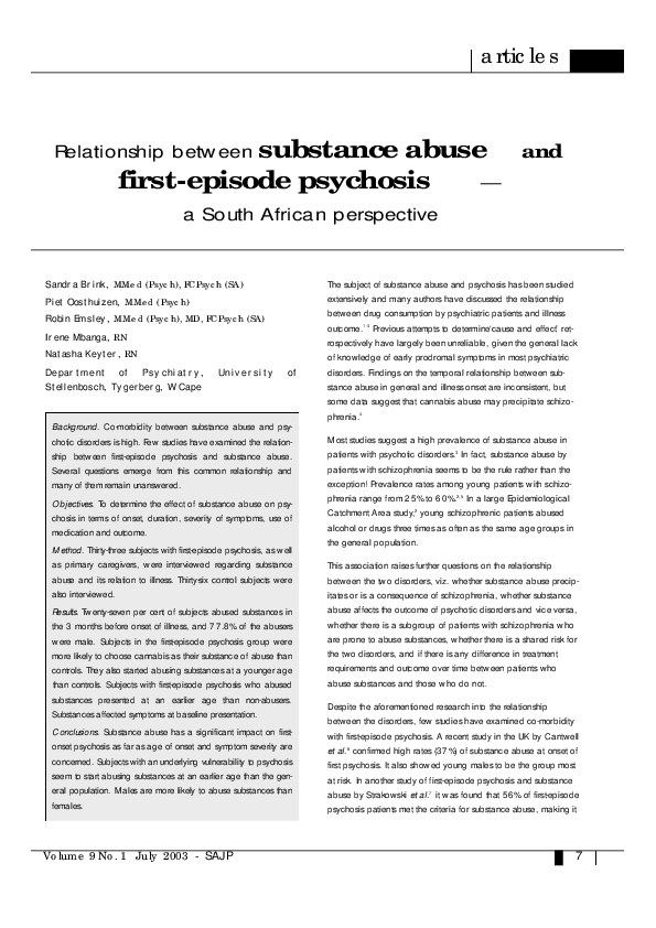 (PDF) Relationship between substance abuse and first-episode psychosis ...