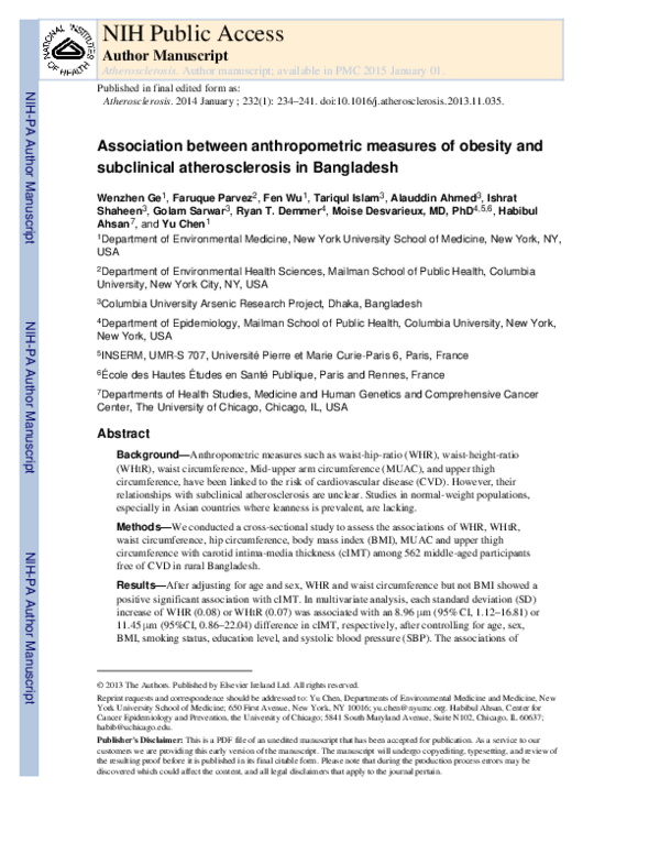 (PDF) Association between anthropometric measures of obesity and ...