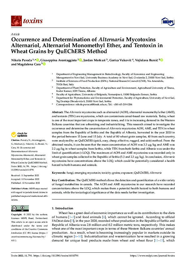 (PDF) Occurrence and Determination of Alternaria Mycotoxins Alternariol ...