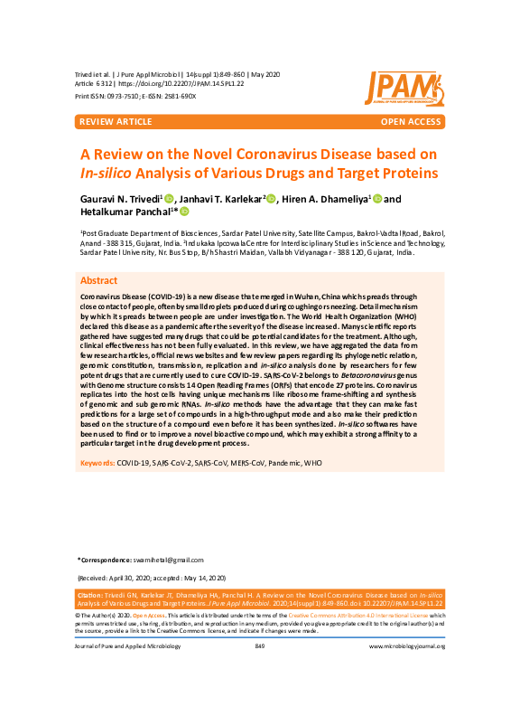 (PDF) A Review on the Novel Coronavirus Disease based on In-silico ...