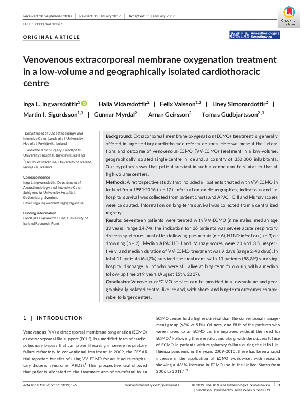 (PDF) Venovenous Extracorporeal Membrane Oxygenation for Acute ...