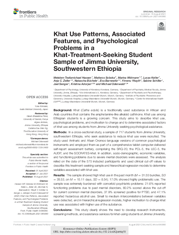 (PDF) Khat Use Patterns, Associated Features, and Psychological ...